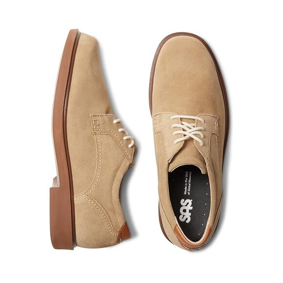 SAS Mens Ambassador Lace Up Oxford Shoes US 8.5 Wide Tan Leather EUC - Picture 1 of 14
